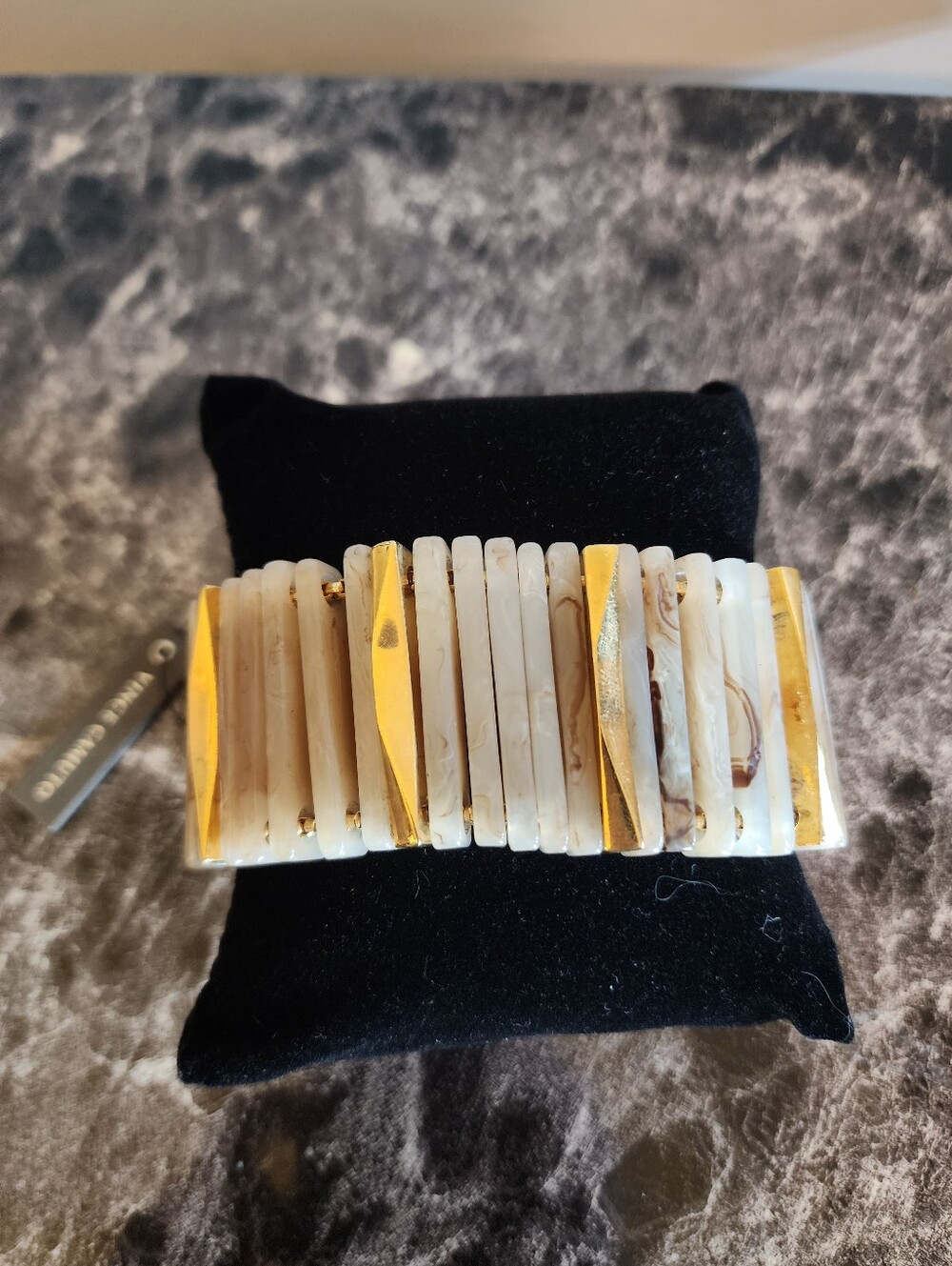 Vince Camuto Cream and Gold Stacked Tile Bracelet